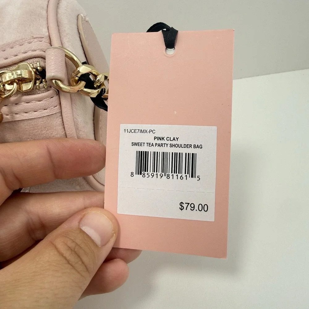 Juicy Couture Pink Embroidered Satchel Top Handle Zip Bag w/Charms, Strap